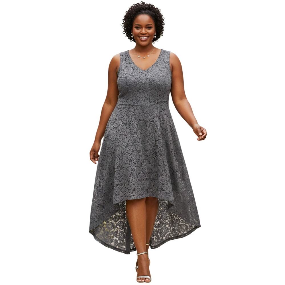 Elegant Gray High Low Lace Dress